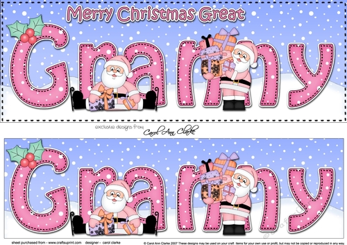 Large DL Merry Christmas GREAT GRANNY 3D decoupage 