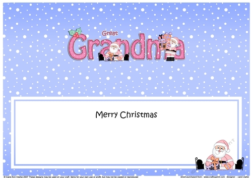 Large DL Merry Christmas GREAT GRANDMA insert