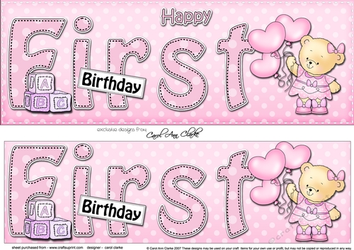 Large DL HAPPY FIRST BIRTHDAY 3D decoupage