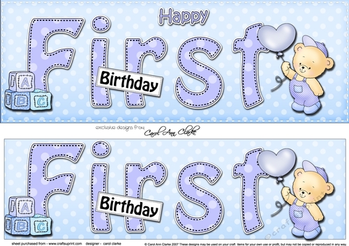 Large DL HAPPY FIRST BIRTHDAY 3D decoupage