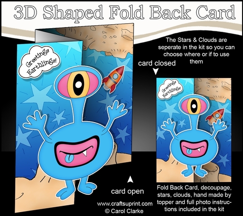 3D Shaped No-Hole Fold Back Mini Kit -  Cute Alien Uroe