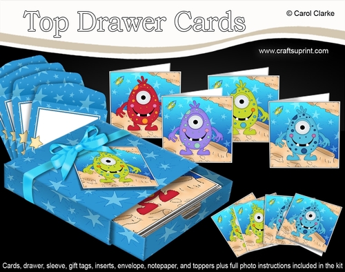 3D Top Drawer Cards Bumper Kit  -  Cute Aliens - Mosh, Kusp, Guza, Caev