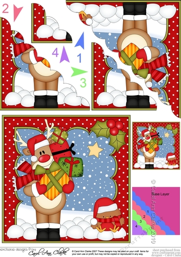 Christmas Rudolph has lots of Presents Scallop Corner Topper