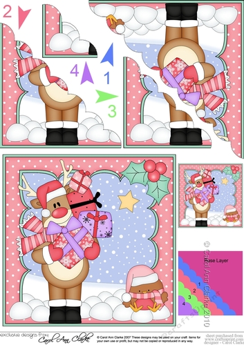 Christmas Rudolph has lots of Presents Scallop Corner Topper