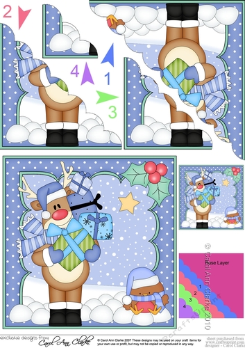 Christmas Rudolph has lots of Presents Scallop Corner Topper