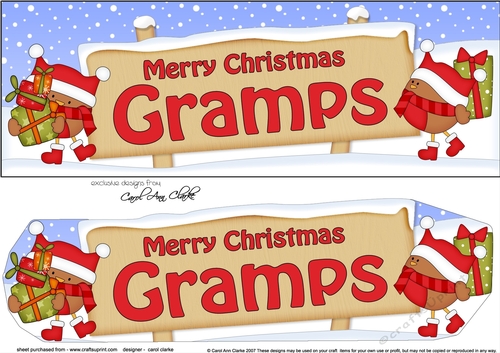 Large DL Merry Christmas GRAMPS with Robins 3D decoupage