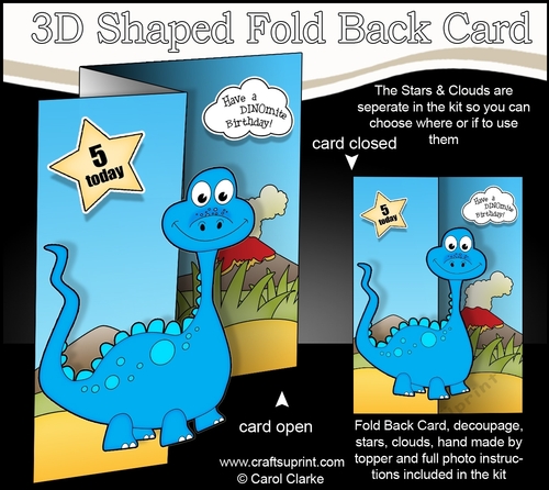 3D Shaped No-Hole Fold Back Mini Kit -  Cute Little Dinosaur Zarin