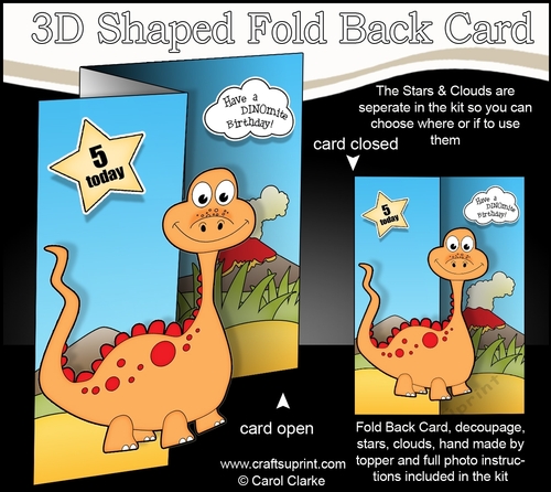 3D Shaped No-Hole Fold Back Mini Kit -  Cute Little Dinosaur Gullet
