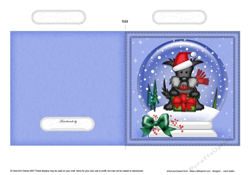 Christmas Snowglobe Quick Cut & Fold Card - Cute Scottie Dog