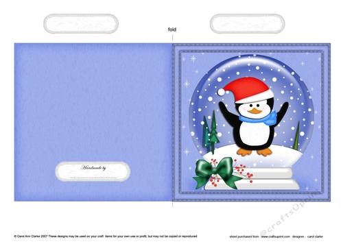 Christmas Snowglobe Quick Cut & Fold Card - Cute Penguin