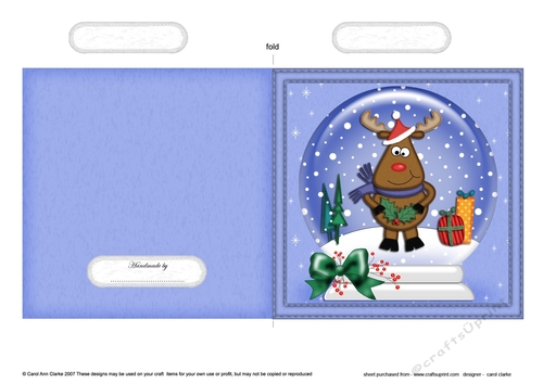 Christmas Snowglobe Quick Cut & Fold Card - Cute Rudolph