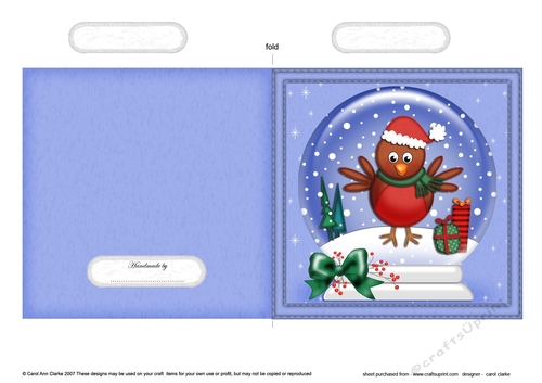 Christmas Snowglobe Quick Cut & Fold Card - Cute Robin