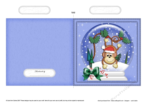 Christmas Snowglobe Quick Cut & Fold Card - Cute Chunky Monkey