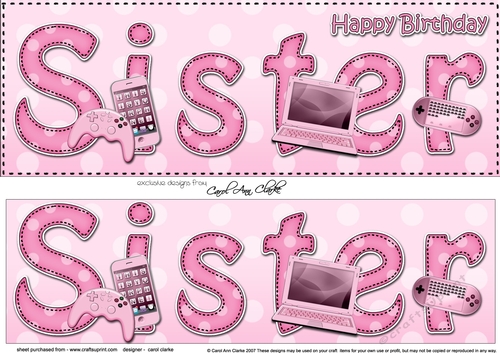 Large DL Happy Birthday SISTER 3D decoupage