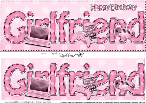 Large DL Happy Birthday GIRLFRIEND 3D decoupage