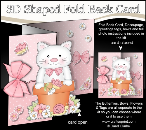 3D Shaped No-Hole Fold Back Card Kit - Flowerpot Friends - Cute Little Cat Bella