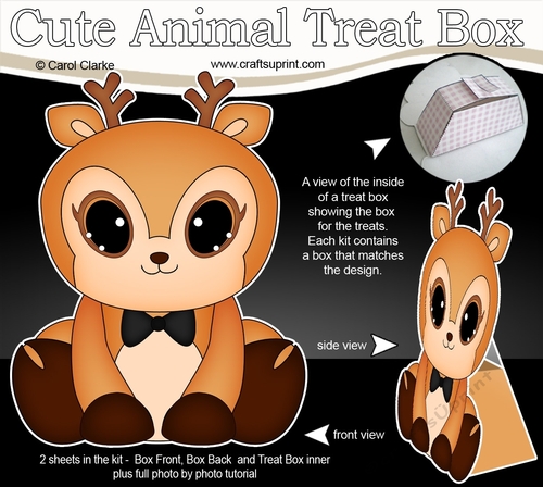 3D Cute Animal Treat Box Gift Set Mini Kit -  Cute Little Raindeer Snuggles