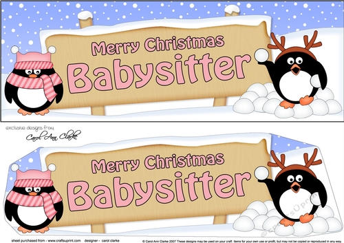 Large DL Merry Christmas BABYSITTER with Penguins 3D decoupage
