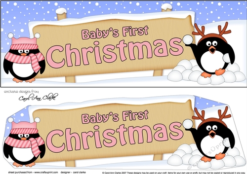 Large DL BABYS 1st CHRISTMAS with Penguins 3D decoupage