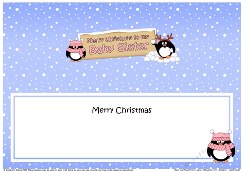 Large DL Merry Christmas BABY SISTER with Penguins insert