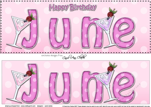 Large DL Happy Birthday JUNE 3D decoupage