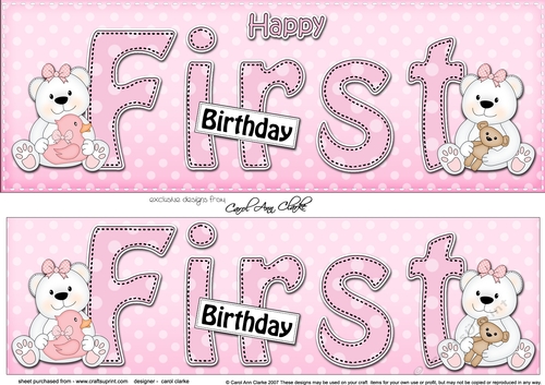 Large DL HAPPY FIRST BIRTHDAY 3D decoupage