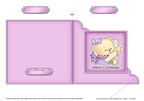 Cute Hunney Bear Rosie has a Christmas Star - Cut and Fold Corner Card 