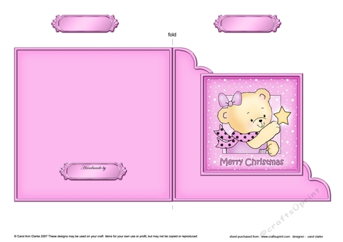Cute Hunney Bear Rosie has a Christmas Star - Cut and Fold Corner Card 