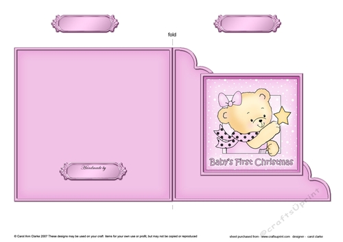 Cute Hunney Bear Rosie has a Babys 1st Christmas Star - Cut and Fold Corner Card 
