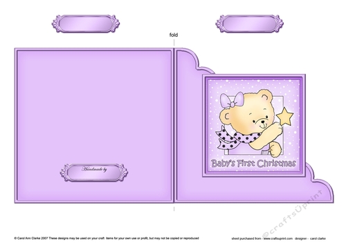 Cute Hunney Bear Rosie has a Babys 1st Christmas Star - Cut and Fold Corner Card 