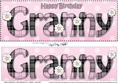 Large DL Happy Birthday GRANNY 3D decoupage