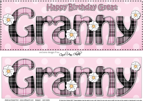 Large DL Happy Birthday GREAT GRANNY 3D decoupage