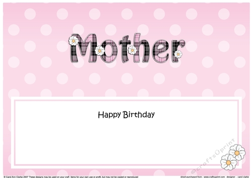 Large DL Happy Birthday MOTHER insert