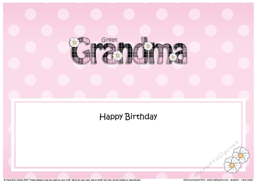 Large DL Happy Birthday GREAT GRANDMA insert