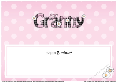 Large DL Happy Birthday GREAT GRANNY insert