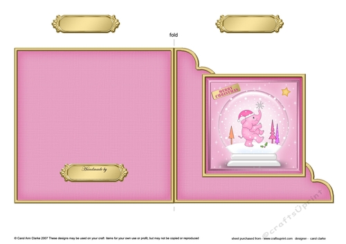 Cute Christmas Elephant Snowglobe Cut and Fold Corner Card 