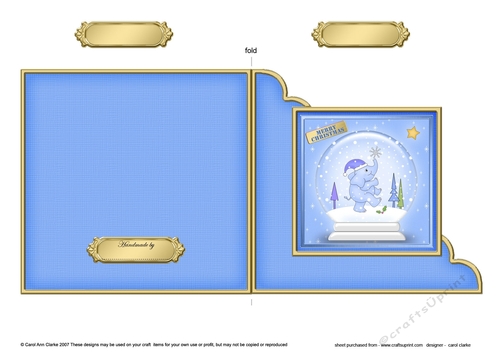 Cute Christmas Elephant Snowglobe Cut and Fold Corner Card 