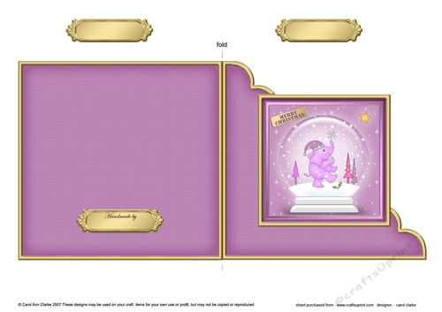 Cute Christmas Elephant Snowglobe Cut and Fold Corner Card 