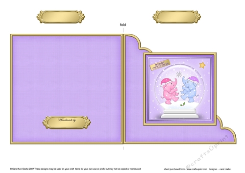 Cute Christmas Elephants Snowglobe Cut and Fold Corner Card 