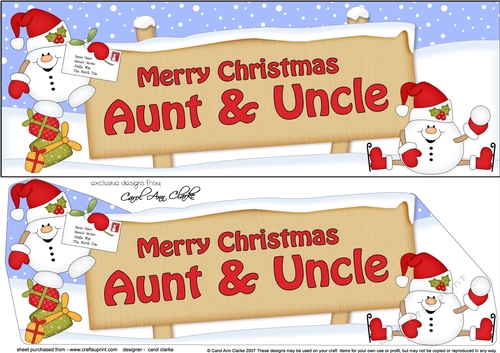 Large DL Merry Christmas AUNT & UNCLE with Snowball Sam 3D decoupage