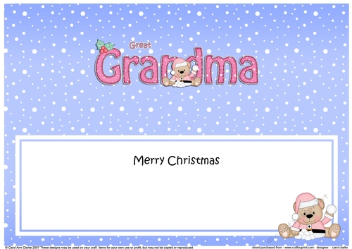 Large DL Merry Christmas GREAT GRANDMA insert