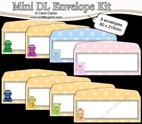 8 Mini Dl (80 x 215mm) Cute Dinos Envelope Kit