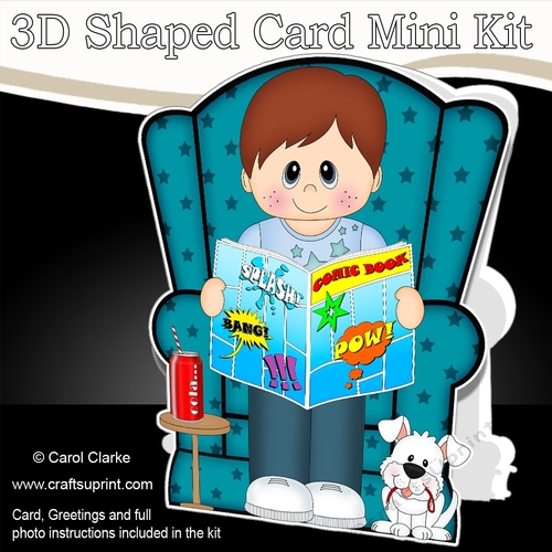 3D Shaped Card  Kit - Cute Boy reads a Comic