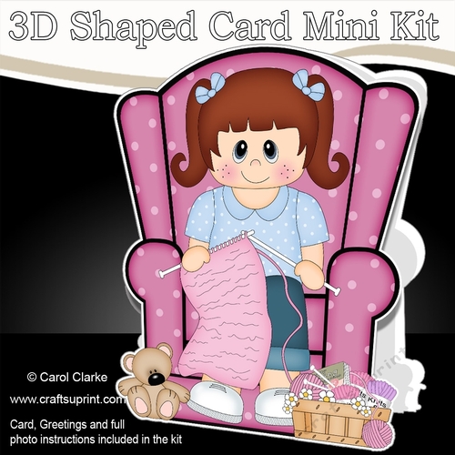 3D Shaped Card  Kit - Cute Girl is Knitting