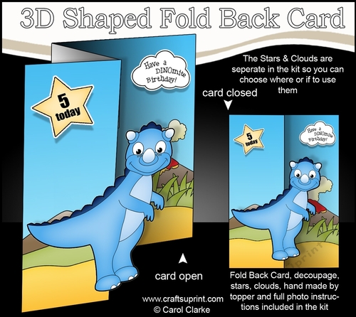 3D Shaped No-Hole Fold Back Mini Kit -  Cute Little Dinosaur Kyouryuu