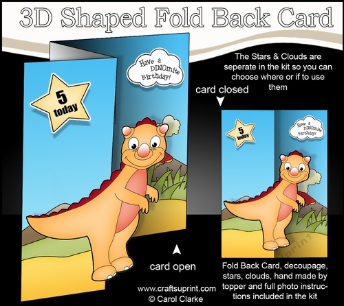 3D Shaped No-Hole Fold Back Mini Kit -  Cute Little Dinosaur Longfang