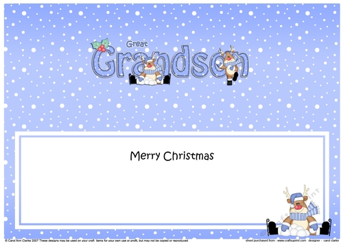 Large DL Merry Christmas GREAT GRANDSON insert