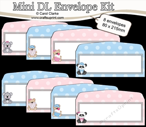 8 Mini Dl (80 x 215mm) Cute Bears Envelope Kit