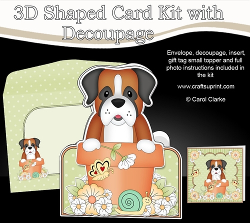 3D Shaped Card  Kit - Flowerpot Friends - Little Boxer Dog Bruiser