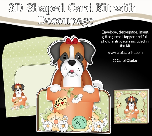 3D Shaped Card  Kit - Flowerpot Friends - Little Boxer Dog Missy